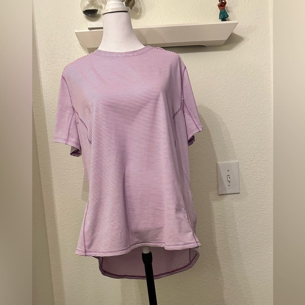 Duluth Trading Short Sleeve Purple Striped TShirt